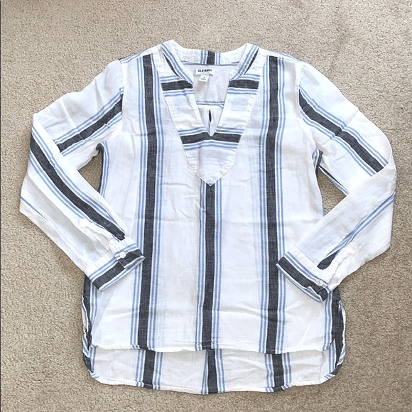 White and Blue Linen Shirt - Picture 1 of 7